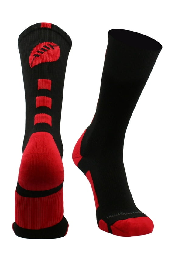 Football Logo Crew Socks (Black/Scarlet, Large)