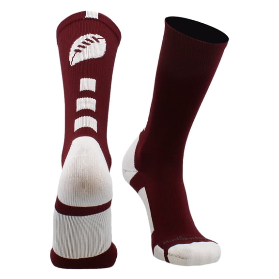 MadSportsStuff Made in USA Football Socks - Youth & Adult Crew for Flag or Tackle - Maroon/White, Large - Moisture Wicking Compression