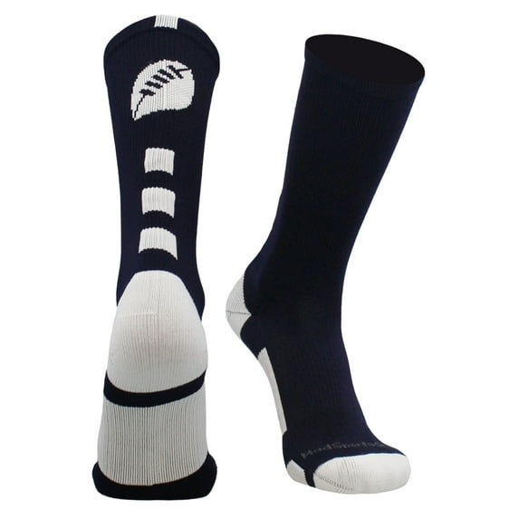 MadSportsStuff Made in USA Football Socks - Youth & Adult Crew for Flag or Tackle - Navy/White, Large - Moisture Wicking Compression