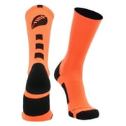 MadSportsStuff Made in USA Football Socks - Youth & Adult Crew for Flag or Tackle - Neon Orange/Black, Small - Moisture Wicking