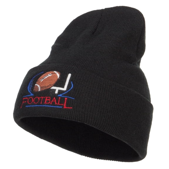 Football Logo Embroidered Long Beanie - Black OSFM