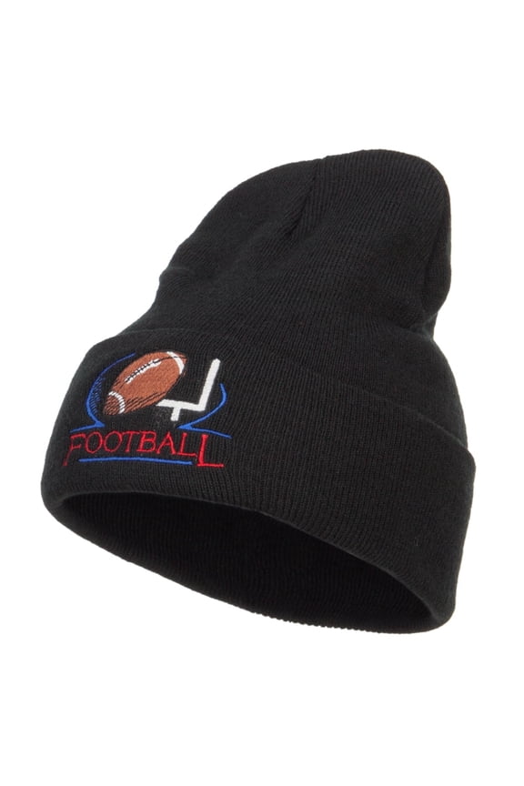 Football Logo Embroidered Long Beanie - Black OSFM