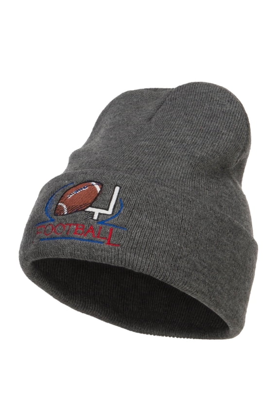 Football Logo Embroidered Long Beanie - Dk Grey OSFM