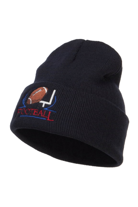 Football Logo Embroidered Long Beanie - Navy OSFM