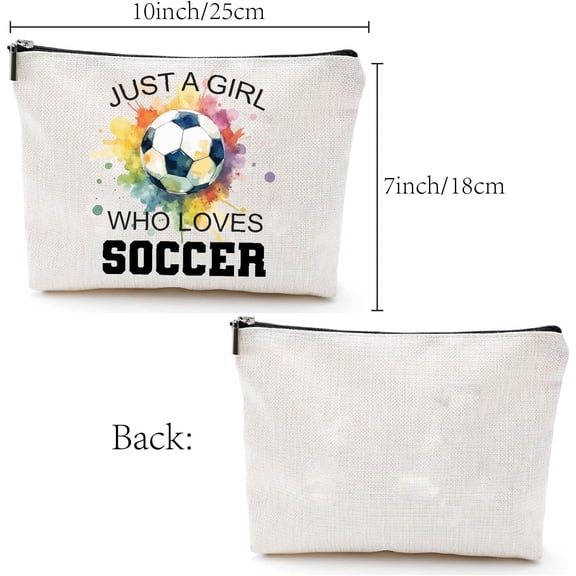 Football Makeup Bag Canvas Cosmetic Bag Polycotton Multi Purpose Case with Zipper Pouches Toiletry Travel Washing Bag Purse for Women Sports Fans Gifts 10x7Inch-Just a Girl Who Loves Soccer