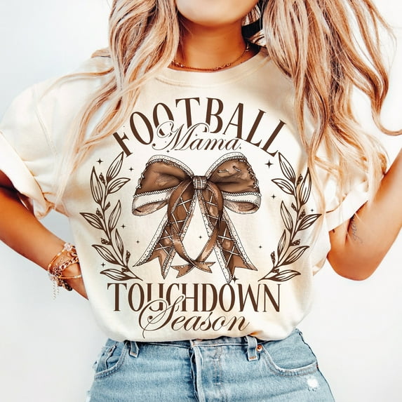 Football Mama Bow Shirt, Fall Coquette Bow, Touchdown Season Tee, Football Mom Shirt, Game Day Mom Shirt, Trendy Fall Sports Tee
