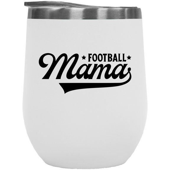 Football Mama, Player's Mom Themed Merch Gift, White 12oz Wine Tumbler
