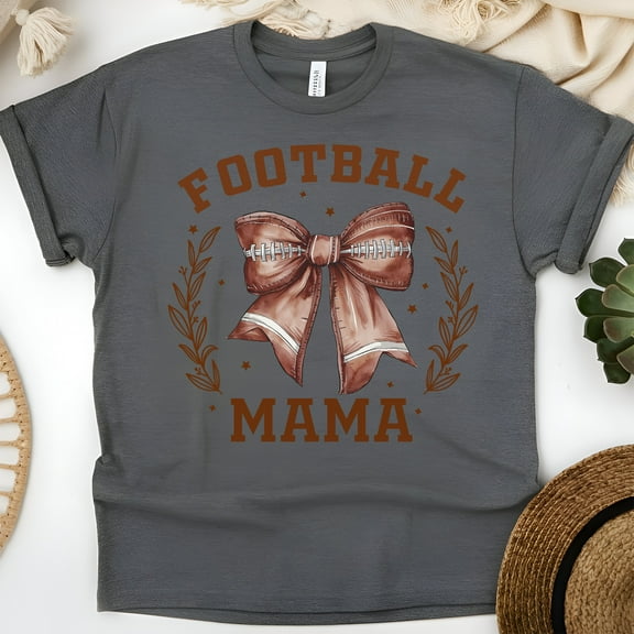 Football Mama Shirt | Cute Bow Game Day Graphic Tee, Dark Heather, Size S