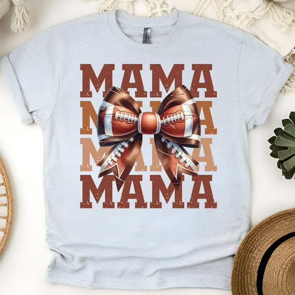 Football Mama T-Shirt | Cute Bow Game Day Graphic Tee for Moms, Ash, Size S