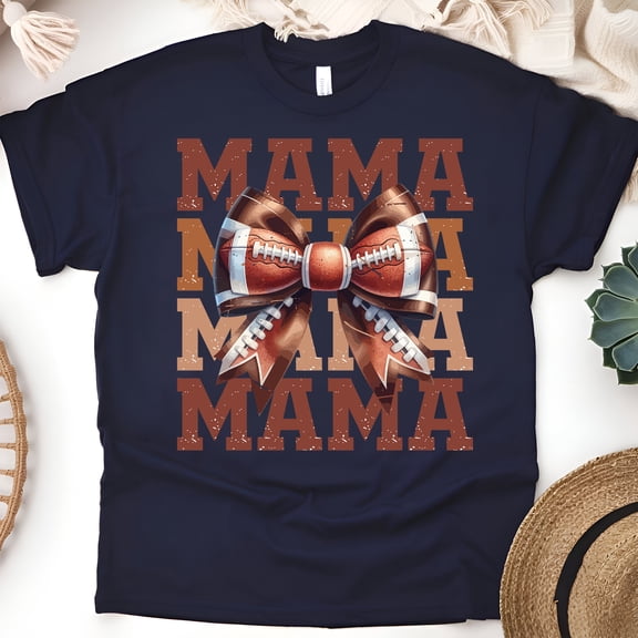 Football Mama T-Shirt | Cute Bow Game Day Graphic Tee for Moms, Navy, Size S