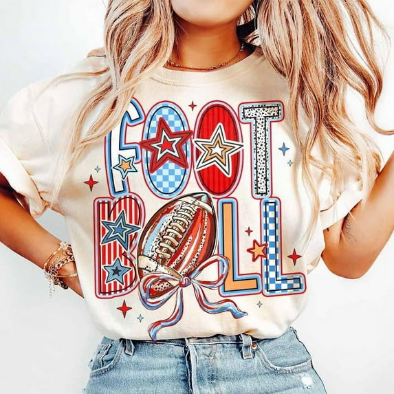 Football Mama T-Shirt, Game Day Coquette Tee, Brushstroke Football Bow Shirt, Preppy Football Mom Shirt, Cute Fall Sports T-Shirt