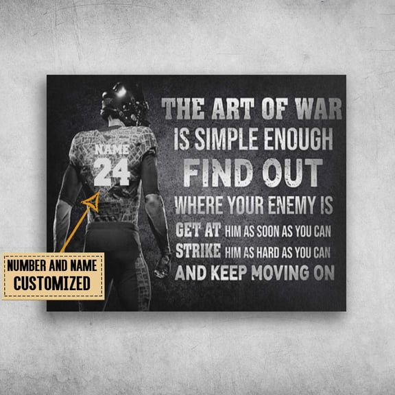 Football Man, Football Poster, The Art Of War, Is Simple Enough Find Out Customized Personalized NAMENUMBER 24 x 36 Inch Poster