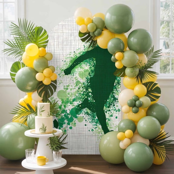 Football Match Arch Backdrop Cover, 4FT, Soccer Sport Player Silhouette Abstract Green Waves Spandex Arch Covers Double-Sided Backdrop for Wedding Birthday Party Photo Background Decoration