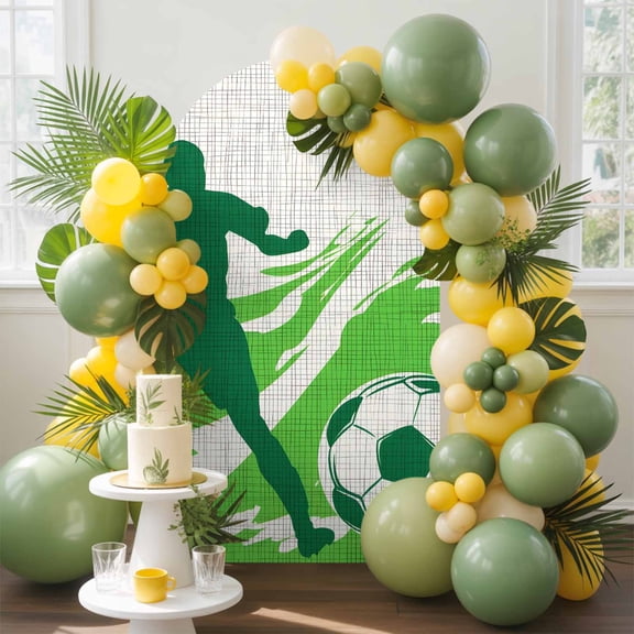 Football Match Arch Backdrop Cover, 4FT, Soccer Sport Player Silhouette Green Abstract Waves Lines Spandex Arch Covers Double-Sided Backdrop for Wedding Birthday Party Photo Background Decoration