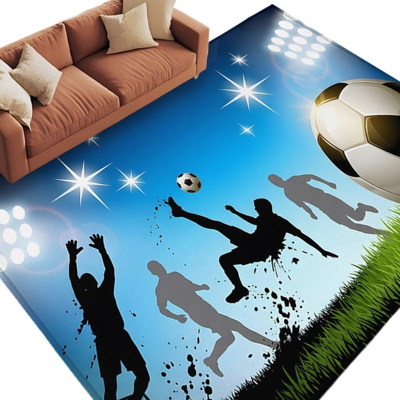 Football Match Area Rug 6x9 Washable Rug Non Slip Ball Stadium Gaming Goal Silhouette Large Area Rug Soft Stainresistant Indoor Floor Carpet for Living Room Bedroom Home Office Dining Room Nursery