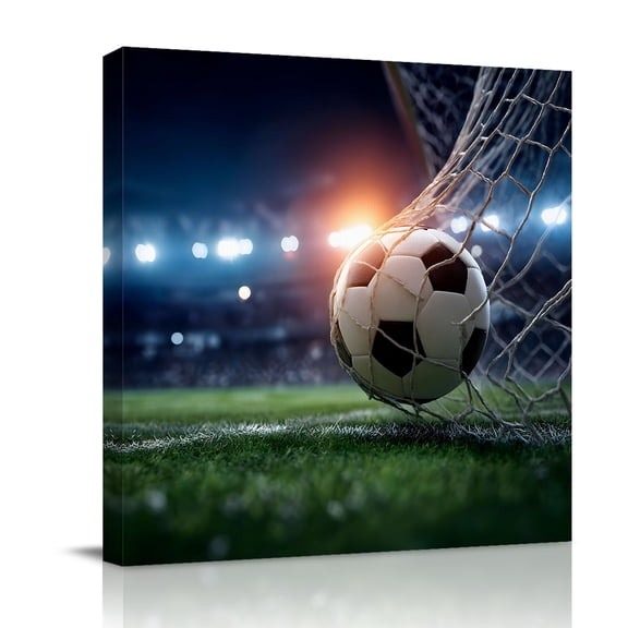 Football Match Canvas Wall Art for Living Room, Evening Match Dramatic Realistic Soccer Sport Green Grass Poster Print Painting for Bedroom Office Home Decoration Wall Pictures Prepare To Hang 8"x8"