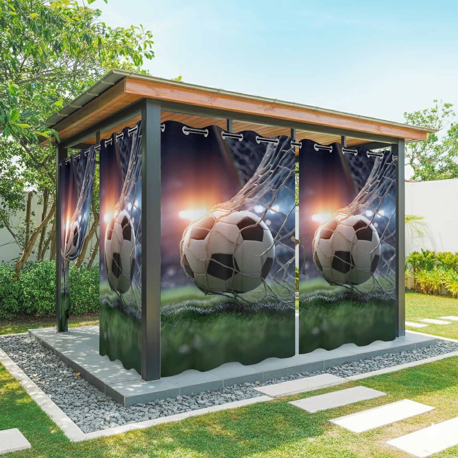 Football Match Outdoor Curtains for Patio, Evening Match Dramatic Realistic Soccer Sport Green Grass Sunshade Privacy Drapes Grommet Waterproof Outside Curtains for Porch Balcony 54"x108", 1 Panel