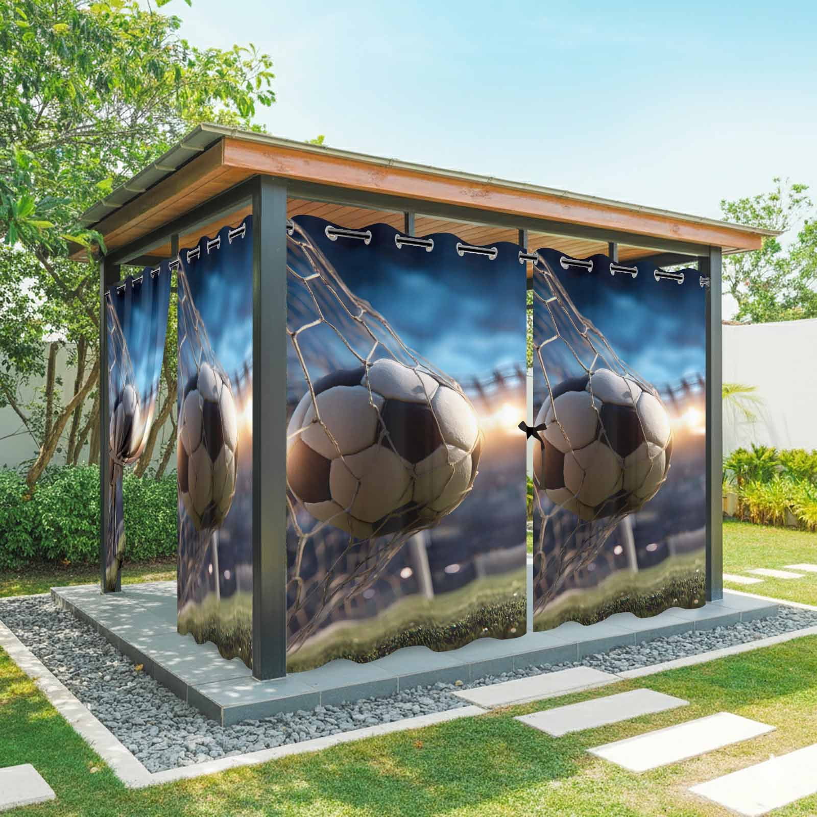 Football Match Outdoor Curtains for Patio, Evening Match Dramatic Soccer Sport Green Grass Sunshade Privacy Drapes Grommet Waterproof Outside Curtains for Porch/Cabana/Balcony 54"x 108", 1 Panel
