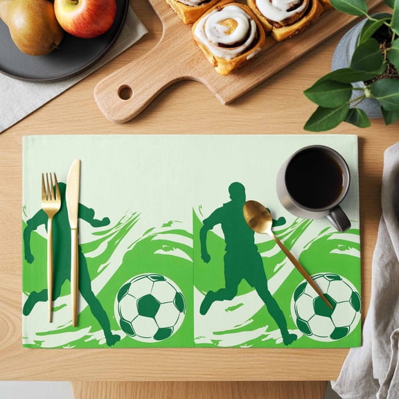 Football Match Placemats Set of 1, Soccer Sport Kick Silhouette Green Abstract Waves Lines Non-Slip Place Mats Washable Table Mats for Kitchen Dining Table Decorations Indoor/Outdoor