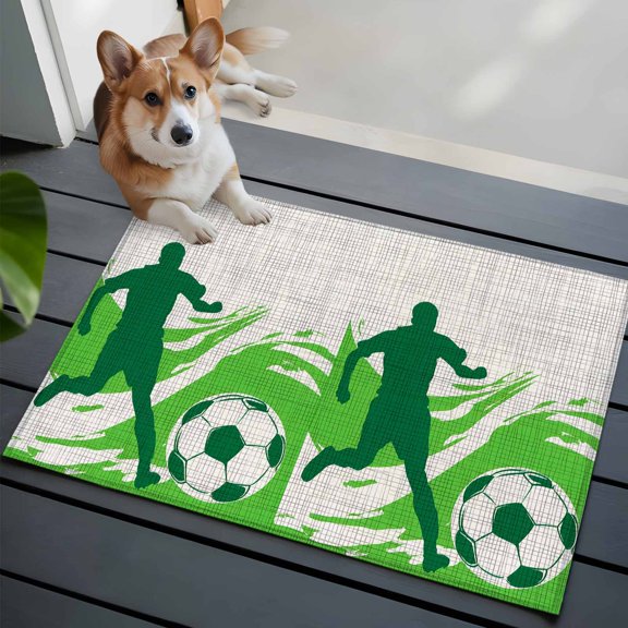 Football Match Small Area Rugs 2x3 Soccer Sport Player Silhouette Green Abstract Waves Lines Entryway Rugs Washable Door Mat, Low-Profile Area Rugs Floor Carpet for Living Room Bedroom Home Office