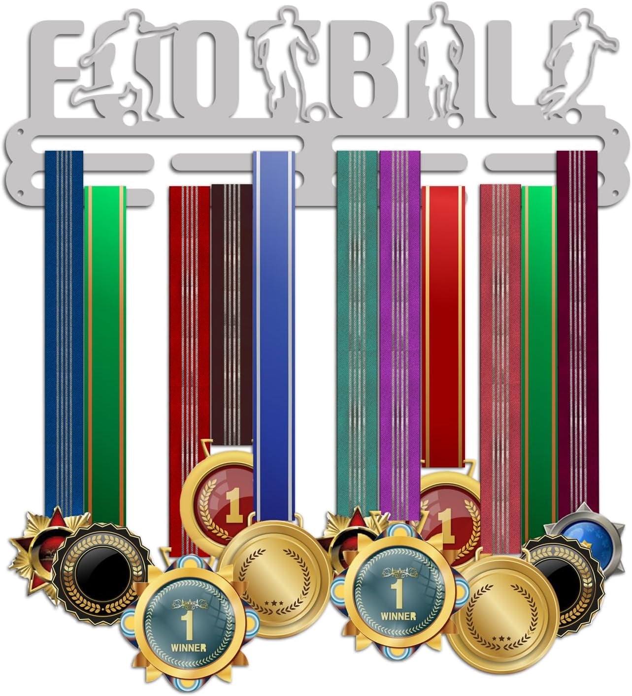 Football Medal Hanger Display Sports Medal Holders Soccer Medal Holder Solid Wall Mounted Medal Display Rack Wall Mount Tiered Award Rack for Over 60 Medals Athletes Football Players DIY