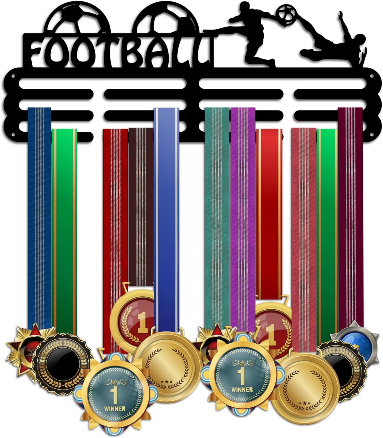 Football Medal Hanger Soccer Medal Holder Ball Medals Display Frame Awards Sports Ribbon Holder Medal Rack Display Rack Wall Mount Tiered Medal Hook DIY
