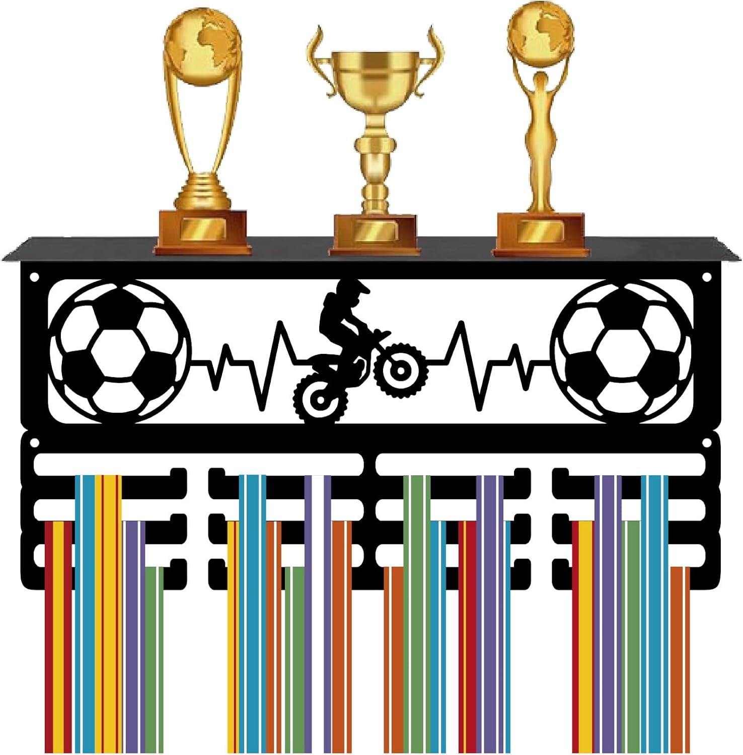 Football Medal Hanger Trophy and Medal Display Shelf with 12 Hooks ...