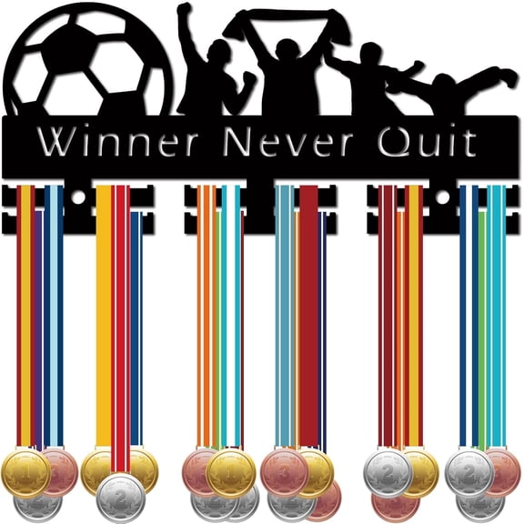 Football Medal Holder Acrylic Medal Hanger Soccer Medal Rack Display Hanging Awards Wall Mounted Decor 2 Rows Design Hold 40+ Medals Gift for Football Players Race Winner 11.4x5.1 Inch DIY Making