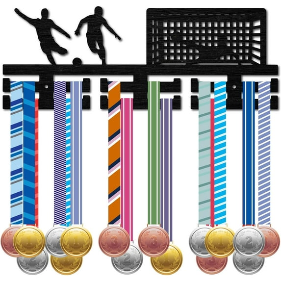 Football Medal Holder Display Soccer Medal Hanger Wood Rack Wall Mount Decor Wooden Sports Medal Organizer for Hanging Medals Athlete Competition Awards Storage 15.7 x 5.9 Inch-Football
