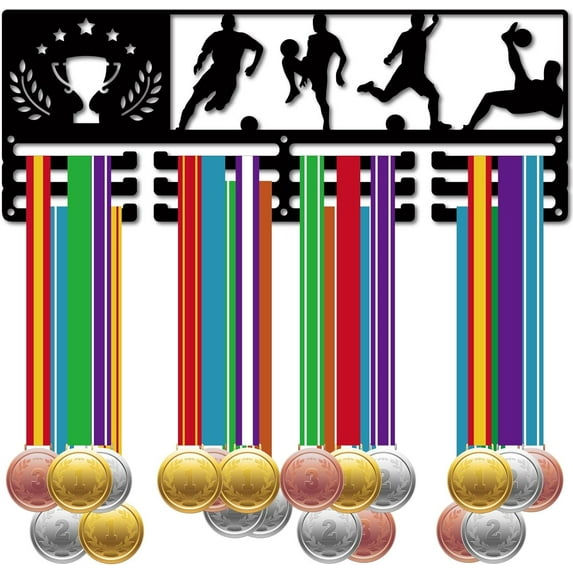 Football Medal Holder Hanger Soccer Medal Display Rack Metal Wall Mount Racks Frame Decor Sports Medal Hangers Organizer for Hanging Over 60 Medals Ribbons Athlete Medalist 15.7 x 5.9Inch