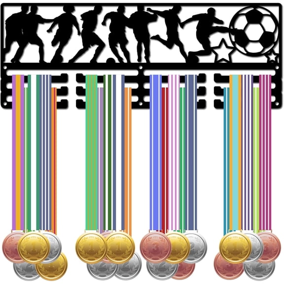 Football Medal Holder Medal Hanger Display Rack Soccer Metal Wall Mount Frame Sports Race Sports Race for Athlete Gymnastics Swimming Basketball Sporter Awards Black 15.7x5.9Inch-Football Black DIY