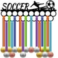 thumbnail image 1 of Football Medal Holder Sport Medals Display Hanger Rack Wall Mount Decor Stand Black Iron Medal Holder Frame with 19 Hole for Sports Home Medalist Running Soccer Games 6x15.7Inch, 1 of 7