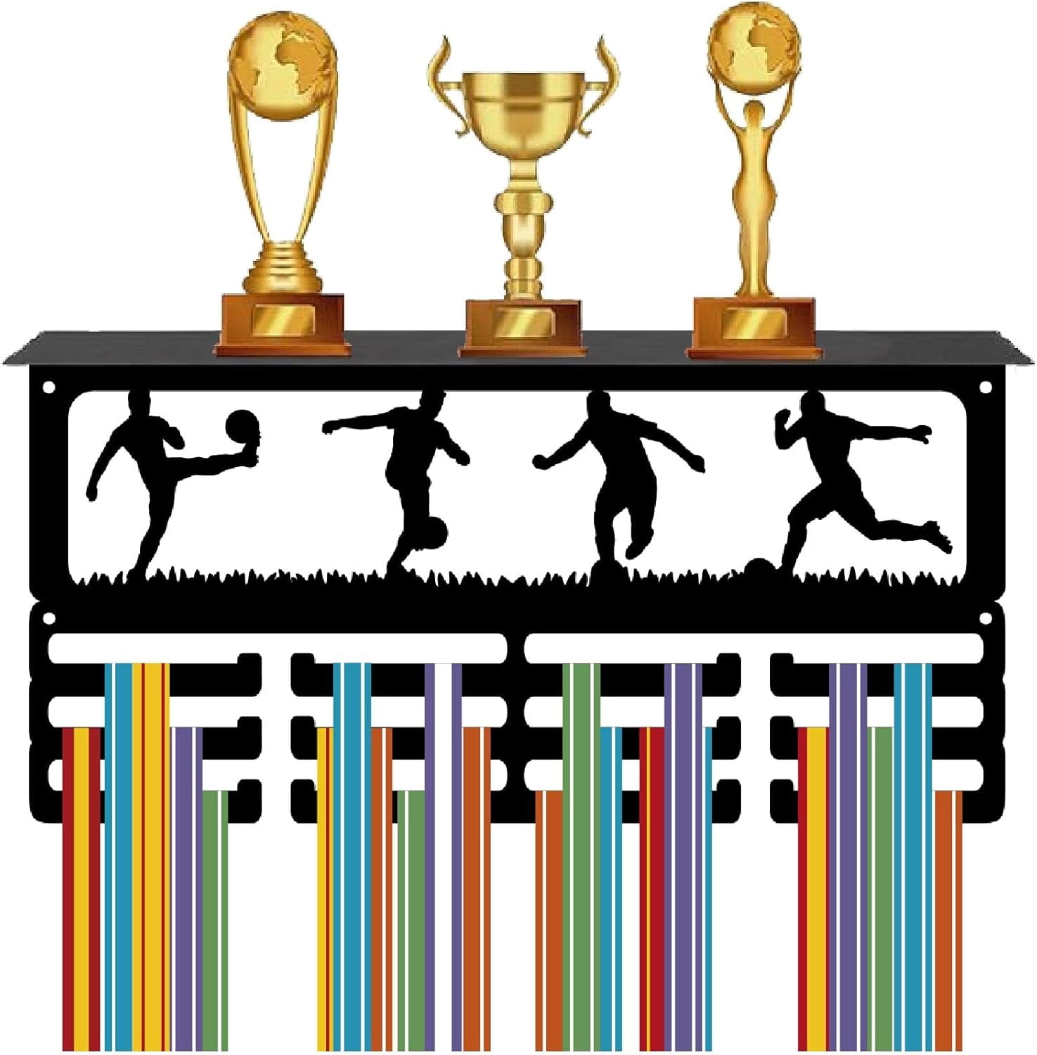 Football Medal Rack Trophy Display Shelf Sports Awards Hanger Ribbons Holder Medal Hooks Organizer