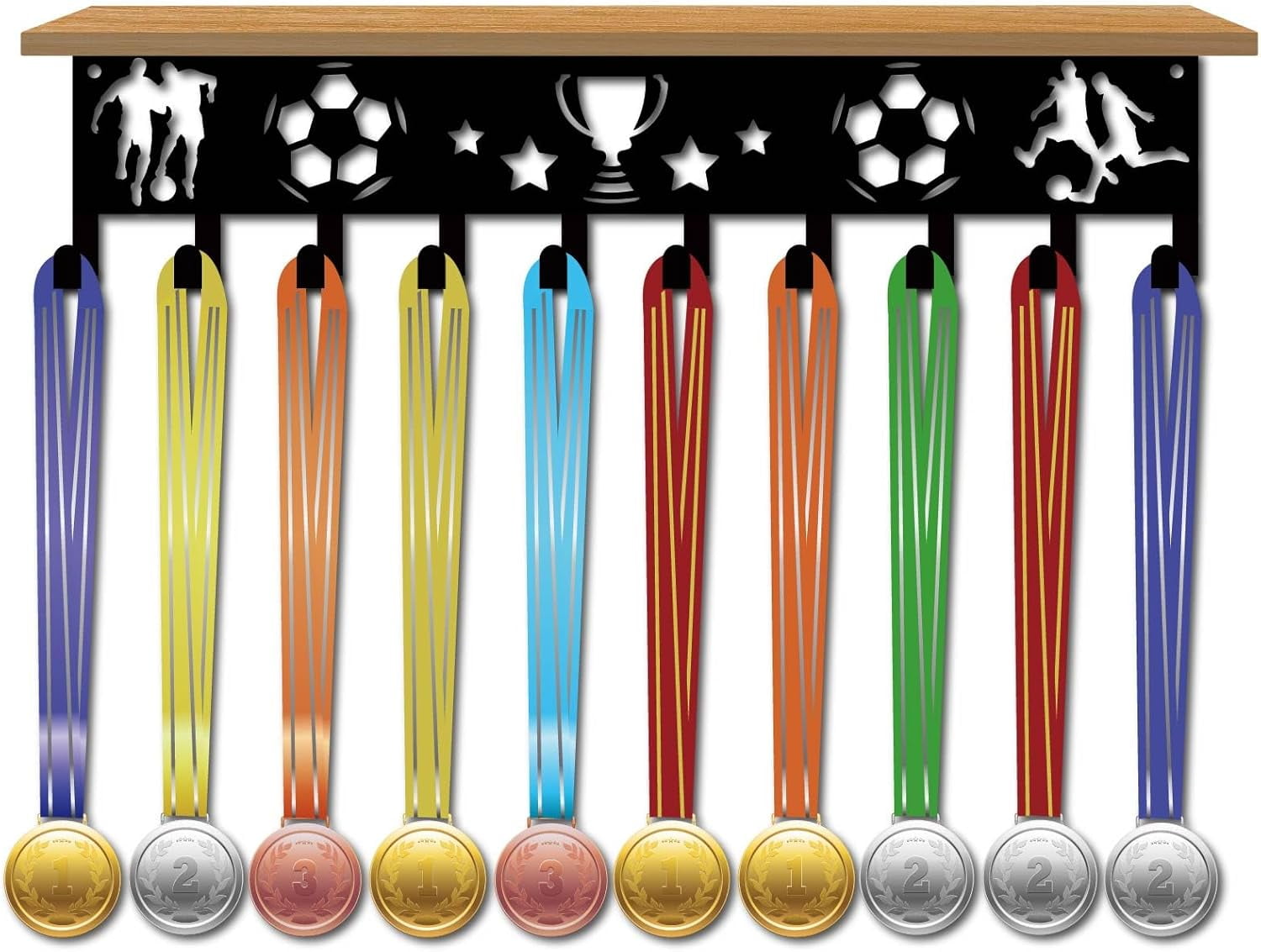 Football Medals Hanger Display with Trophy Shelf Medal Holder Hanger ...