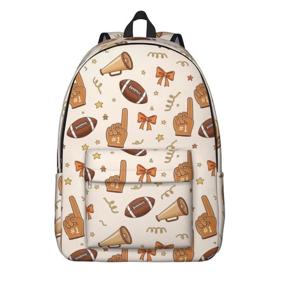 Football Megaphone Beige Pattern Backpack for School, Cute School Bag with Adjustable Shoulder Straps and Padded Back, 15.7"x11.8"x5.5"