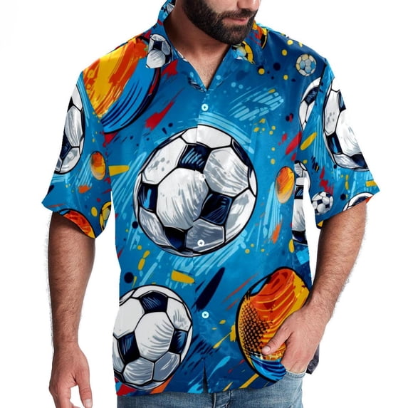 Football Men's Hawaiian Shirt, Button Down Poplin Short Sleeve Casual Summer Beach Printed Unisex Shirts