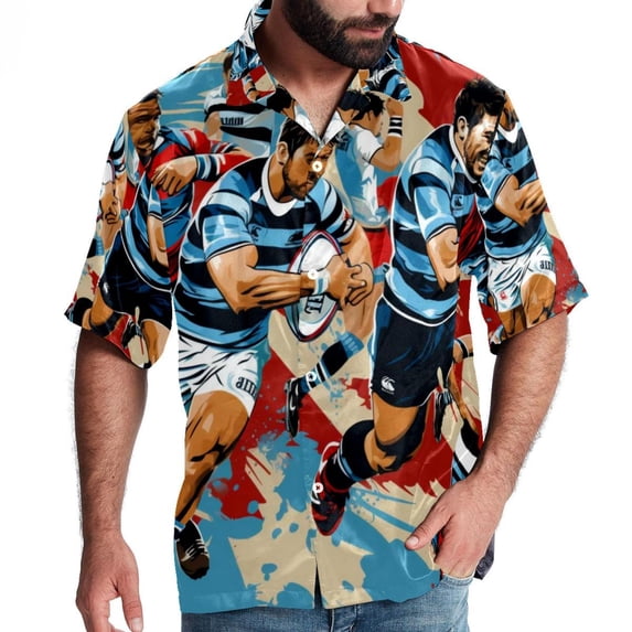 Football Men's Poplin Casual Printed Button Down Short Sleeve Summer Beach Shirts Unisex