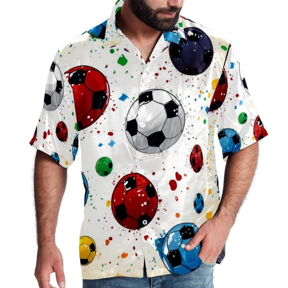Football Men's Printed Button Down Short Sleeve Casual Summer Beach Shirt - Unisex
