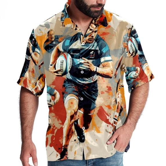 Football Men's Short Sleeve Beach Shirts, Casual Button Down Poplin Printed Summer Tops - Unisex