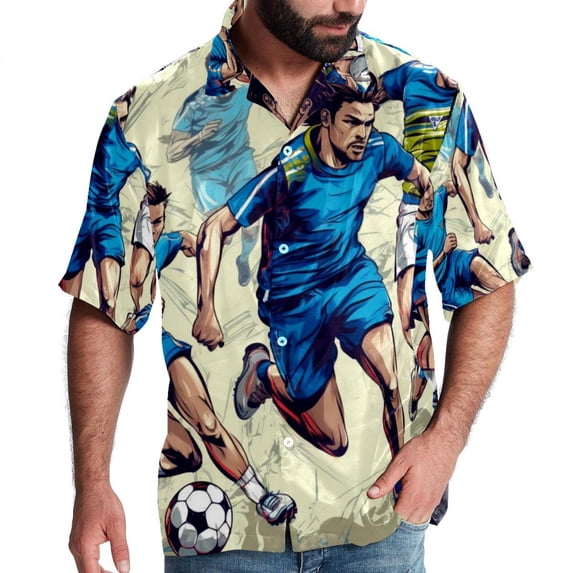 Football Men's Short Sleeve Beach Shirts, Casual Button Down Poplin Printed Summer Tops - Unisex