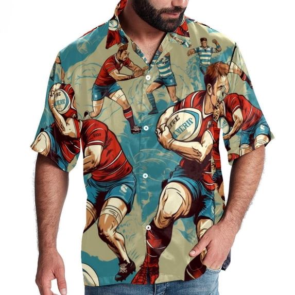 Football Men's Short Sleeve Button Down Beach Shirts, Casual Printed Summer Unisex Tops