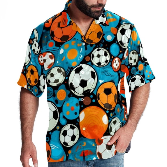 Football Men's Short Sleeve Poplin Shirt, Button Down Casual Summer Beach Printed Unisex Shirt