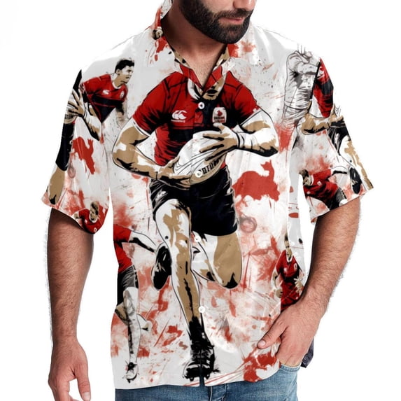 Football Men's Short Sleeve Poplin Shirt, Button Down Casual Summer Beach Printed Unisex Shirt
