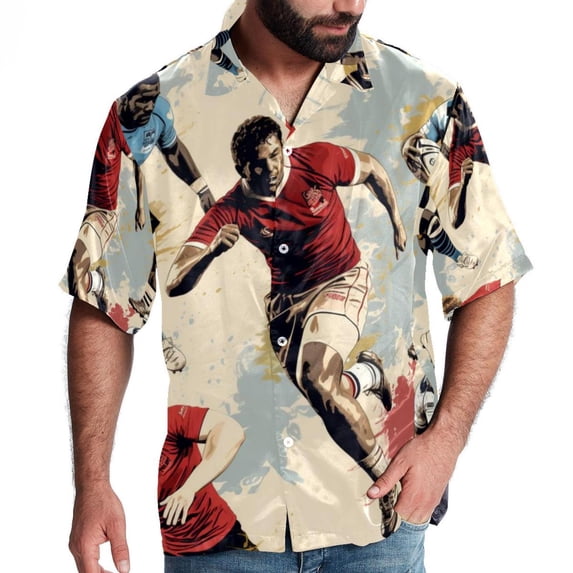 Football Men's Short Sleeve Poplin Shirt, Casual Printed Button Down, Summer Beach Hawaiian Shirts, Unisex