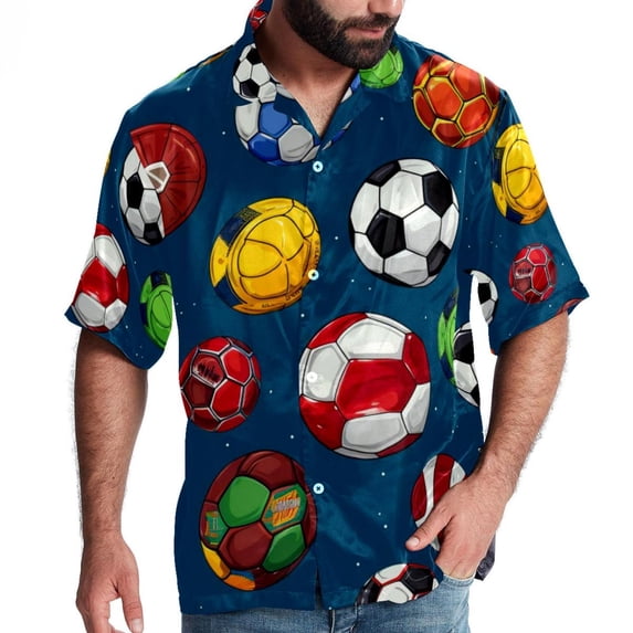 Football Men's Short Sleeve Poplin Shirt, Casual Printed Button Down Top for Summer Beach, Spread Collar Unisex Beach Shirt