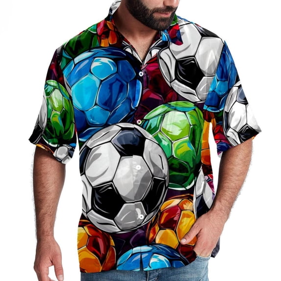Football Men's Short Sleeve Printed Button Down Beach Shirt Casual Summer Unisex Tops with Spread Collar