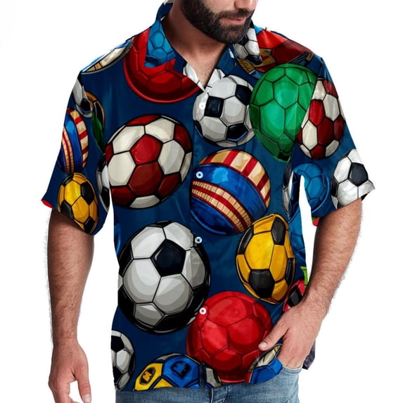 Football Men's Short Sleeve Shirts, Casual, Printed, Button Down Short, Summer Beach Shirts, Unisex