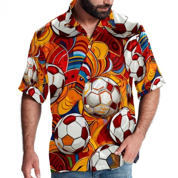 Football Men's Short Sleeve Spread Collar Beach Shirts Casual Printed Button Down Unisex Summer Tops