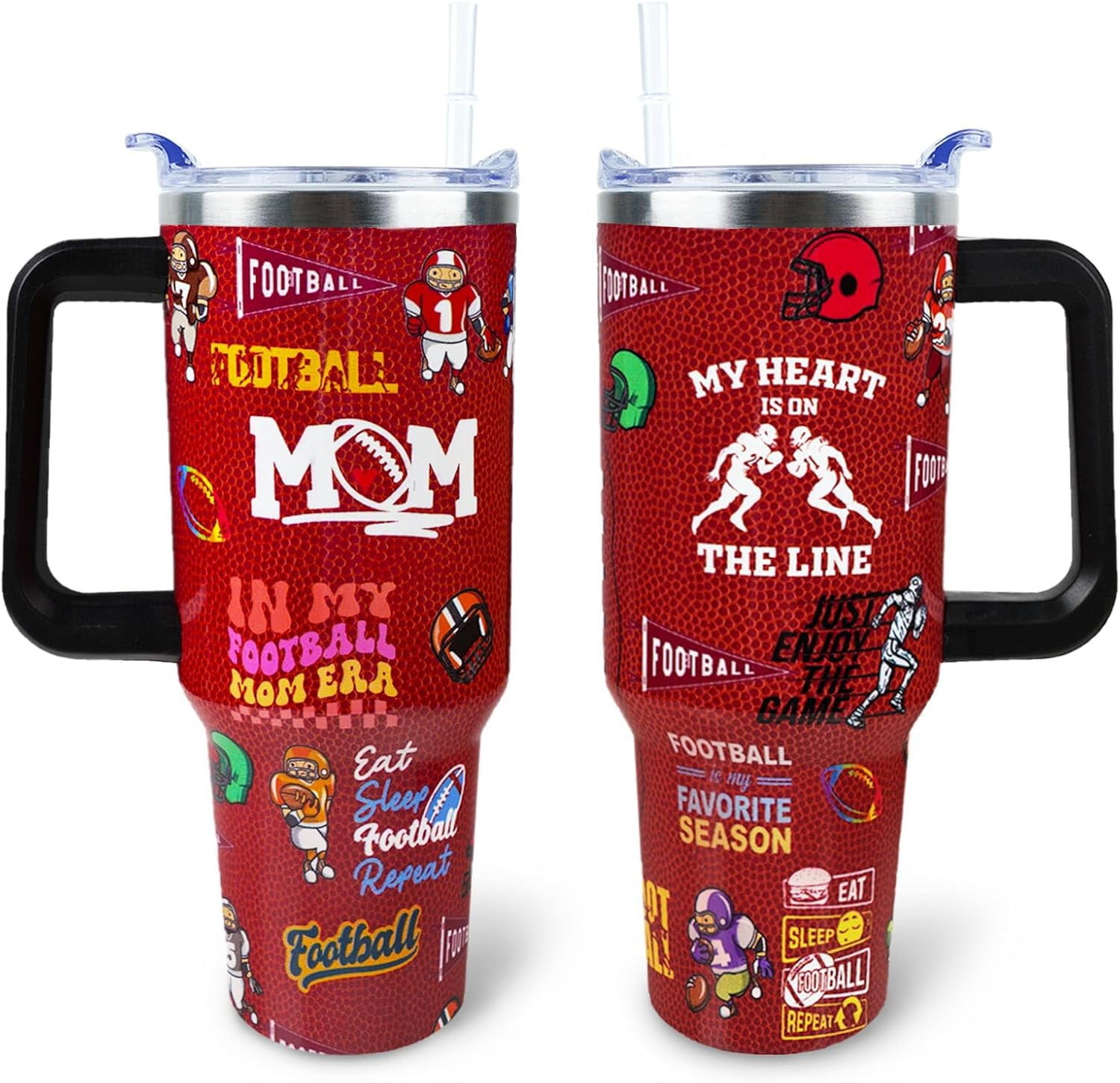 Football Mom 40 oz Tumbler with Handle and Straw Lid Leak Proof