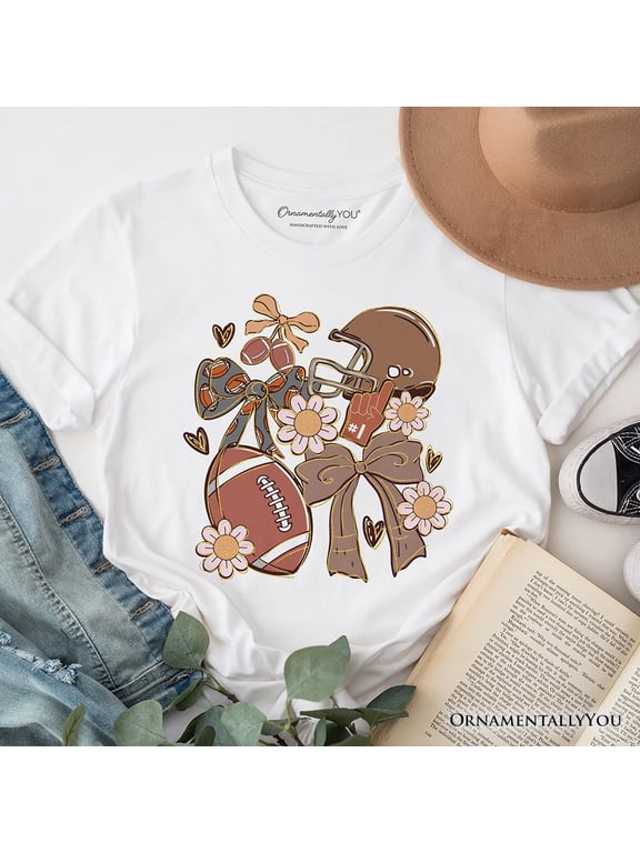 Football Mom Coquette Bow Daisy T-Shirt, Retro Fall Game Day Preppy Tee